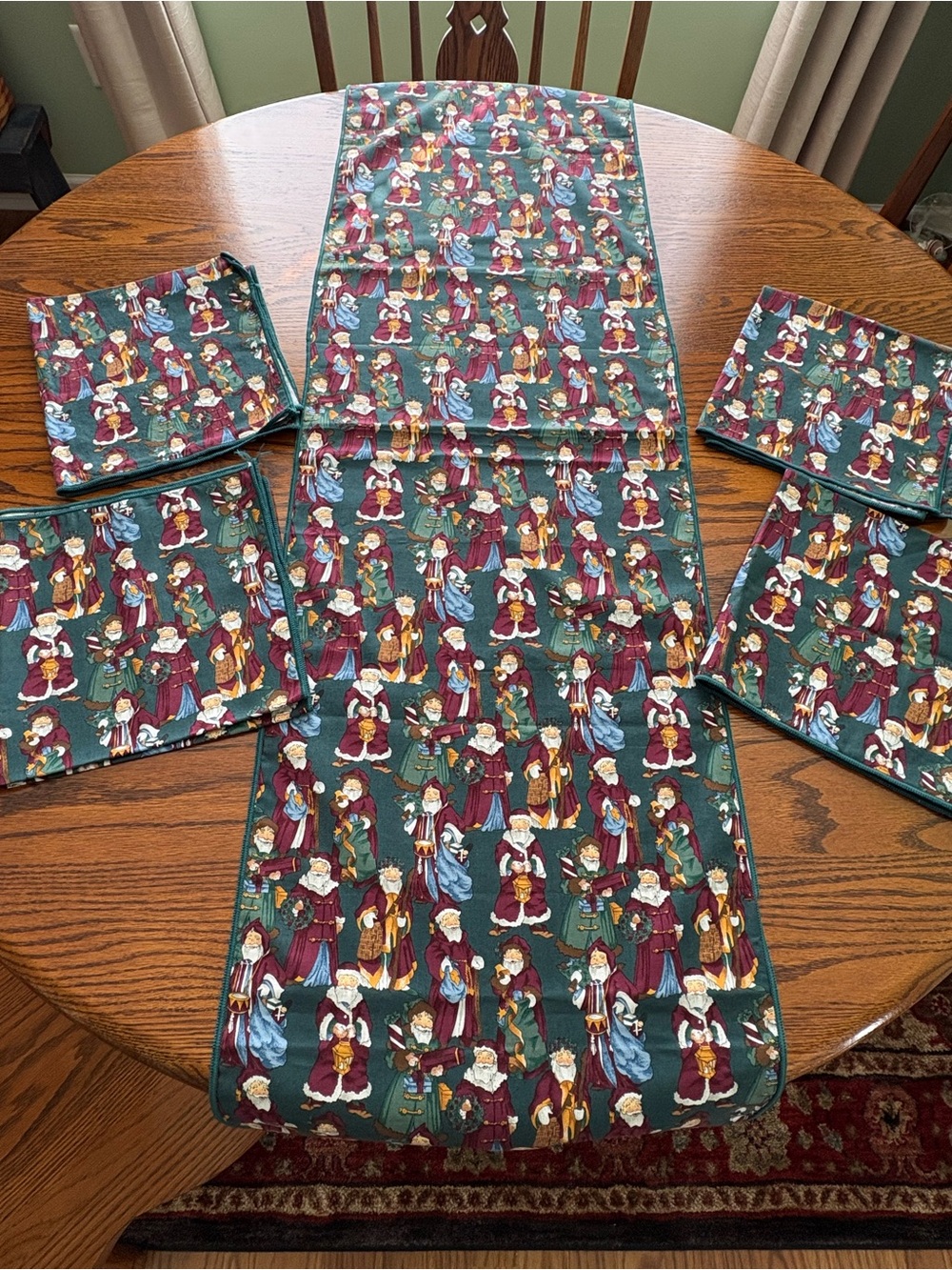 Old World Santa Table Runner with four matching napkins